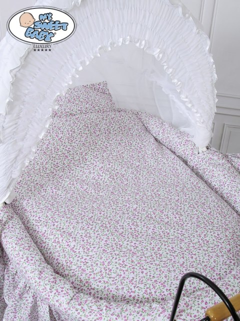 Kosz Mojżesza Retro Jasmine - Naturalny + różowo-biała pościel z białą haftowaną koronką Kosz Mojżesza Retro Jasmine - Naturalny + różowo-biała pościel z białą haftowaną koronką