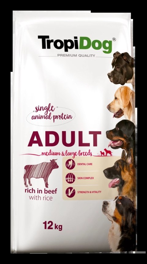 Tropidog Premium Adult Medium & Large Breed Wołowina Z Ryżem 12kg