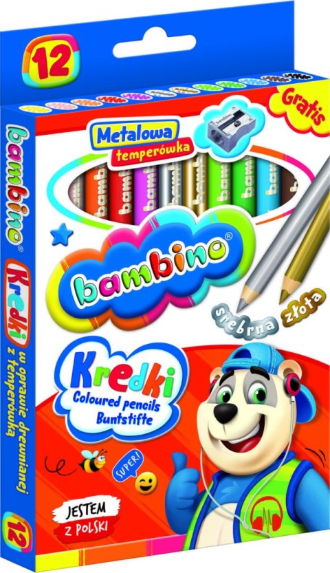 BAMBINO Kredki w oprawie drewnianej 12 kolorów + temperówka BAMBINO Kredki w oprawie drewnianej 12 kolorów + temperówka