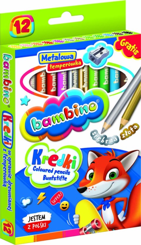 BAMBINO Kredki w oprawie drewnianej 12 kolorów + temperówka BAMBINO Kredki w oprawie drewnianej 12 kolorów + temperówka