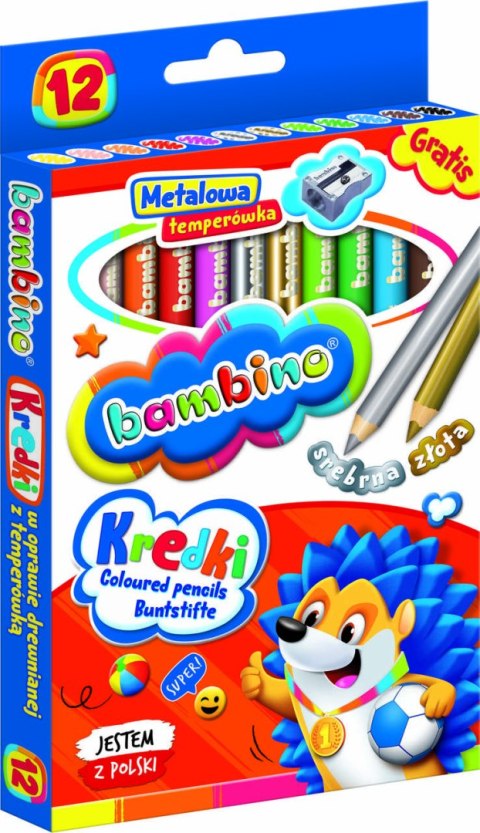 BAMBINO Kredki w oprawie drewnianej 12 kolorów + temperówka BAMBINO Kredki w oprawie drewnianej 12 kolorów + temperówka