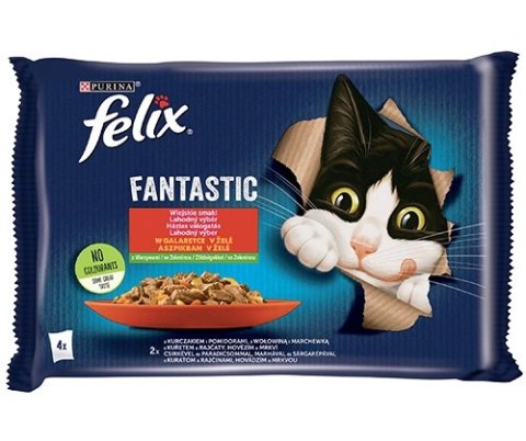 Felix Fantastic W Galaretce Z Kurczakiem I Wołowiną 4x85g Felix Fantastic W Galaretce Z Kurczakiem I Wołowiną 4x85g