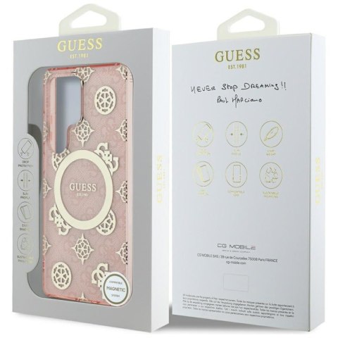 Guess 4G Background Gold Electroplated Peony Pattern MagSafe - Etui do Samsung Galaxy S25 Ultra (różowy) Guess 4G Background Gold Electroplated Peony Pattern MagSafe - Etui do Samsung Galaxy S25 Ultra (różowy)