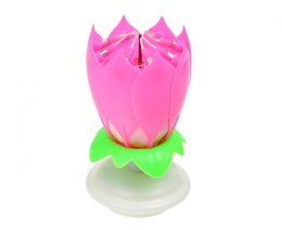 Świeczka grająco-tańcząca, 'Happy Birthday', z fontanną, różowa, 11,5 cm