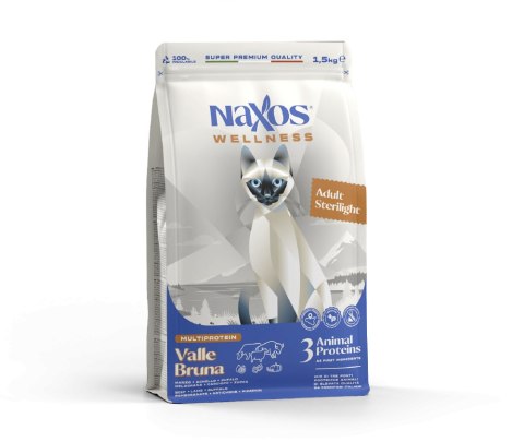 NAXOS CAT STERILIZED dla kotów sterylizowanych na bazie wołowiny, bawoła i jagnięicny 1,5 kg Naxos