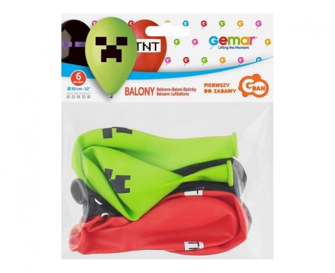 Balony lateksowe Gemar, Klocki Minecraft, Premium, 30 cm, 6 szt Balony lateksowe Gemar, Klocki Minecraft, Premium, 30 cm, 6 szt