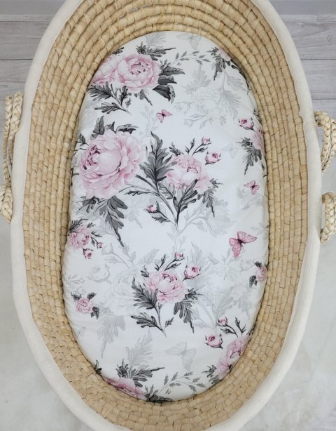 Prześcieradło bawełniane do kosza Mojżesza Boho wózka gondoli 75x35 cm - Romantic peonies Prześcieradło bawełniane do kosza Mojżesza Boho wózka gondoli 75x35 cm - Romantic peonies