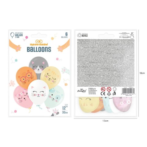 Balony lateksowe Kotki, kolorowe, 30cm, 6szt. Balony lateksowe Kotki, kolorowe, 30cm, 6szt.
