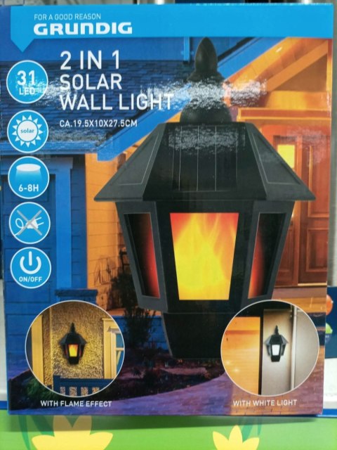 ELEWACYJNA ŚCIENNA LAMPA SOLARNA WISZĄCA LAMPION LATARNIA EFEKT PŁOMIENIA