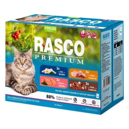 RASCO Premium losos, dorsz, kaczka, indyk fileciki w sosie 12x85g saszetka dla sterylizowanego kota (1703-13398)