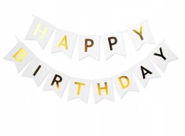 Girlanda urodzinowa Happy Birthday Biała, złoty napis