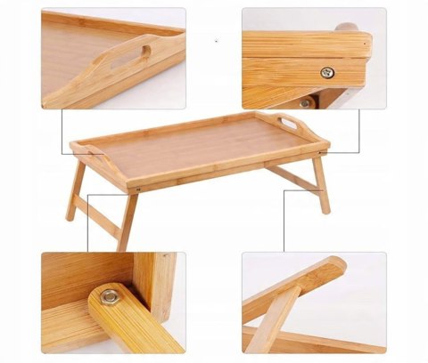 STOLIK ŚNIADANIOWY POD LAPTOPA DO ŁÓŻKA TACA BAMBUSOWA DREWNIANA NA PREZENT