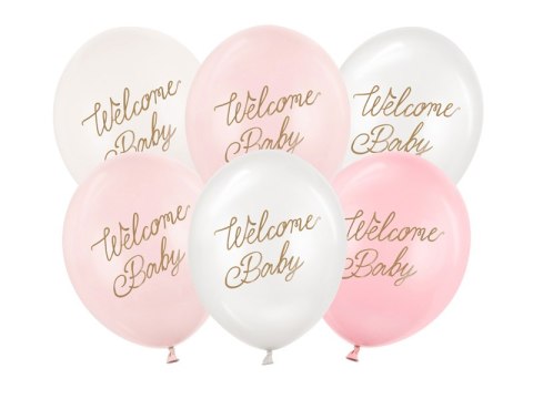 Balony, Welcome Baby, mix różowy, 30cm, 6 szt.