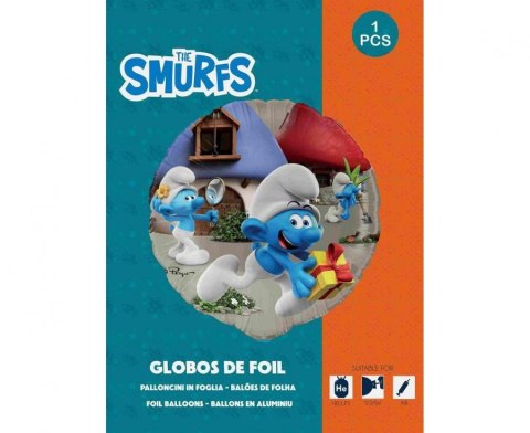 Balon foliowy, Wielokolorowy, Smerfy, 18 cali, 1 sztuka Pakowany Balon foliowy, Wielokolorowy, Smerfy, 18 cali, 1 sztuka Pakowany