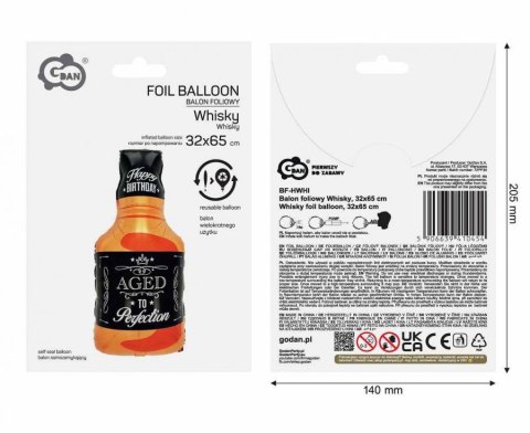 Balon foliowy urodzinowy, Butelka Whisky, 86x44cm Balon foliowy urodzinowy, Butelka Whisky, 86x44cm