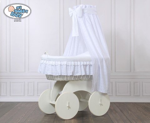 Kosz Mojżesza z baldachimem Charlotte biały + biała haftowana pościel