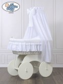 Kosz Mojżesza z baldachimem Charlotte biały + biała haftowana pościel