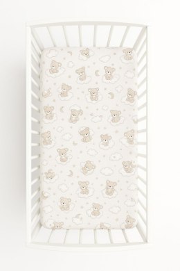 Prześcieradło bawełniane z gumką do łóżeczka 120x60 cm - beżowy miś z tęczą