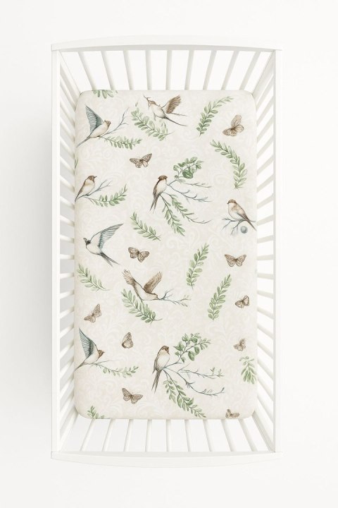 Prześcieradło bawełniane z gumką do łóżeczka 120x60 cm - brown birds