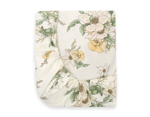 Prześcieradło bawełniane z gumką do łóżeczka 120x60 cm - clematis on beige