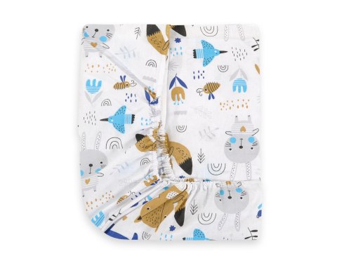 Prześcieradło bawełniane z gumką do łóżeczka 120x60 cm - misie granatowe