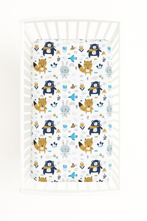 Prześcieradło bawełniane z gumką do łóżeczka 120x60 cm - misie granatowe