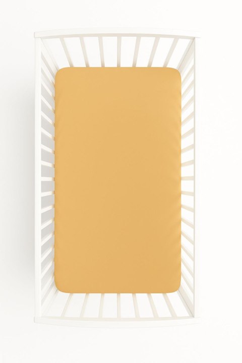 Prześcieradło bawełniane z gumką do łóżeczka 120x60 cm - musztardowe