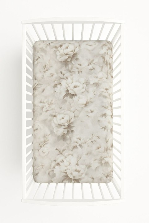 Prześcieradło bawełniane z gumką do łóżeczka 120x60 cm - peonies beige