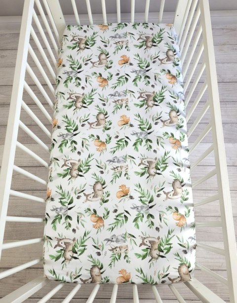 Prześcieradło bawełniane z gumką do łóżeczka 120x60 cm - woodland green