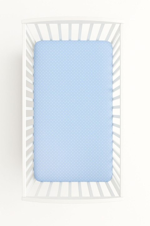 Prześcieradło bawełniane z gumką do łóżeczka 140x70 cm - groszki na błękicie