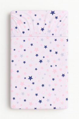 Prześcieradło bawełniane z gumką do łóżeczka 140x70 cm - gwiazdki granatowo-różowe na białym tle