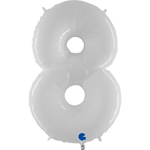 Balon Foliowy Cyfra 8, Biała Shiny 102cm Grabo Balon Foliowy Cyfra 8, Biała Shiny 102cm Grabo