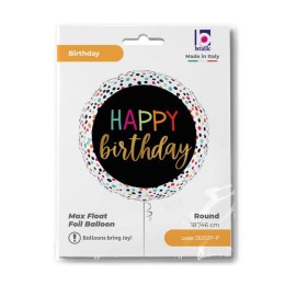 Balon Foliowy - Happy birthday okrągły kropki 46 cm