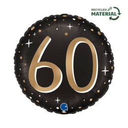Balon Foliowy, okrągły, 60 urodziny, czarno- złoty, - 46cm