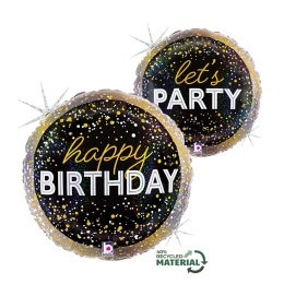 Balon foliowy urodzinowy, Czarny 46cm, Metallic Birthday Party