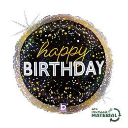 Balon foliowy urodzinowy, Czarny 46cm, Metallic Birthday Party