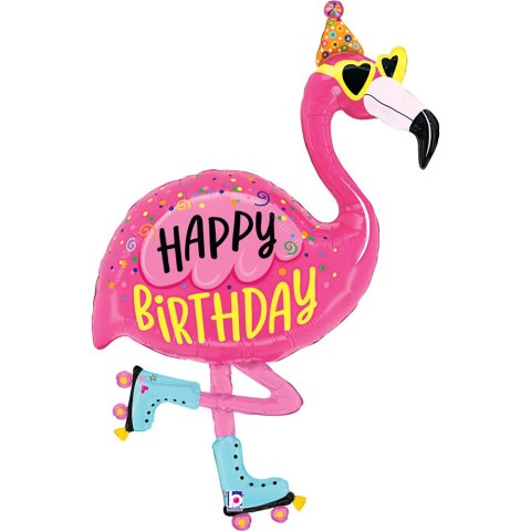 Balon foliowy urodzinowy Flaming Happy Birthday, Różowy, 106cm Balon foliowy urodzinowy Flaming Happy Birthday, Różowy, 106cm