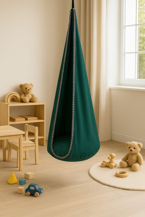 Wisząca huśtawka hamak kokon My Sweet Baby - butelkowa zieleń