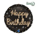 Balon foliowy, Okrągły, Czarny, 35 cm, Urodziny, Happy Birthday