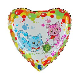 Balon Foliowy kotki z włóczką, Serce, 46 cm, Grabo
