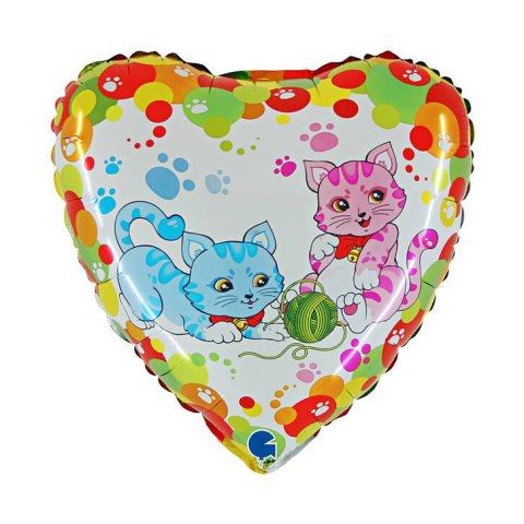 Balon Foliowy kotki z włóczką, Serce, 46 cm, Grabo Balon Foliowy kotki z włóczką, Serce, 46 cm, Grabo