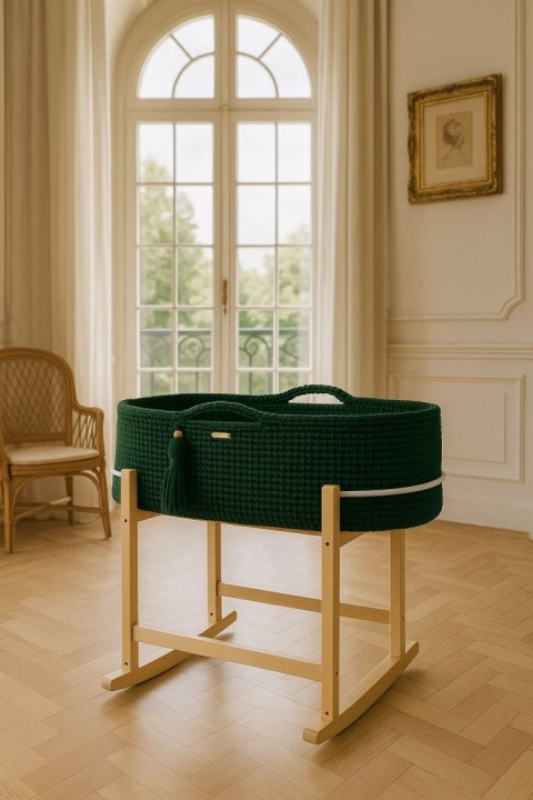 Kosz Mojżesza BOHO Handmade z kołyską - butelkowa zieleń