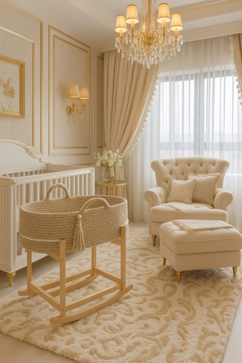 Kosz Mojżesza BOHO Handmade z kołyską - jasny beż