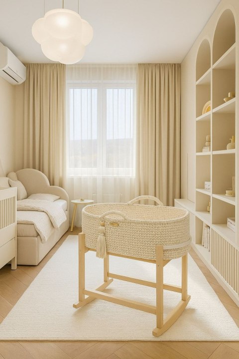 Kosz Mojżesza BOHO Handmade z kołyską - śmietanka