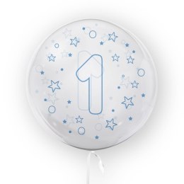 Balon przezroczysty z Niebieskim Nadrukiem Cyfra 1, 45cm