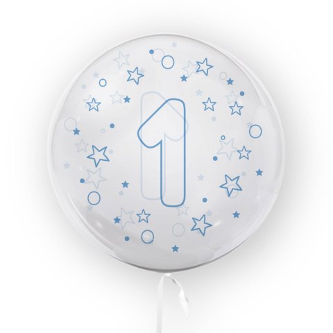 Balon przezroczysty z Niebieskim Nadrukiem Cyfra 1, 45cm