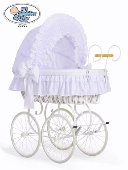 Kosz Mojżesza Retro Charlotte - biały + biała haftowana pościel z białą haftowaną koronką