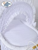 Kosz Mojżesza Retro Charlotte - biały + biała haftowana pościel z białą haftowaną koronką