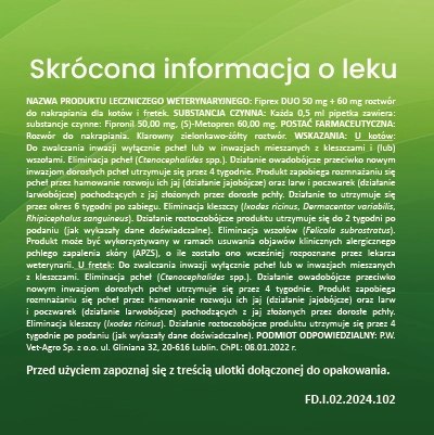 Vet-Agro Fiprex Duo Kot, Fretka 0,5ml Vet-Agro Fiprex Duo Kot, Fretka 0,5ml