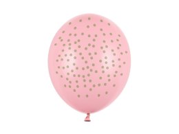 Balony Lateksowe, Pudrowy Róż w Złote Kropki, 30cm (1 op. / 50 szt.)